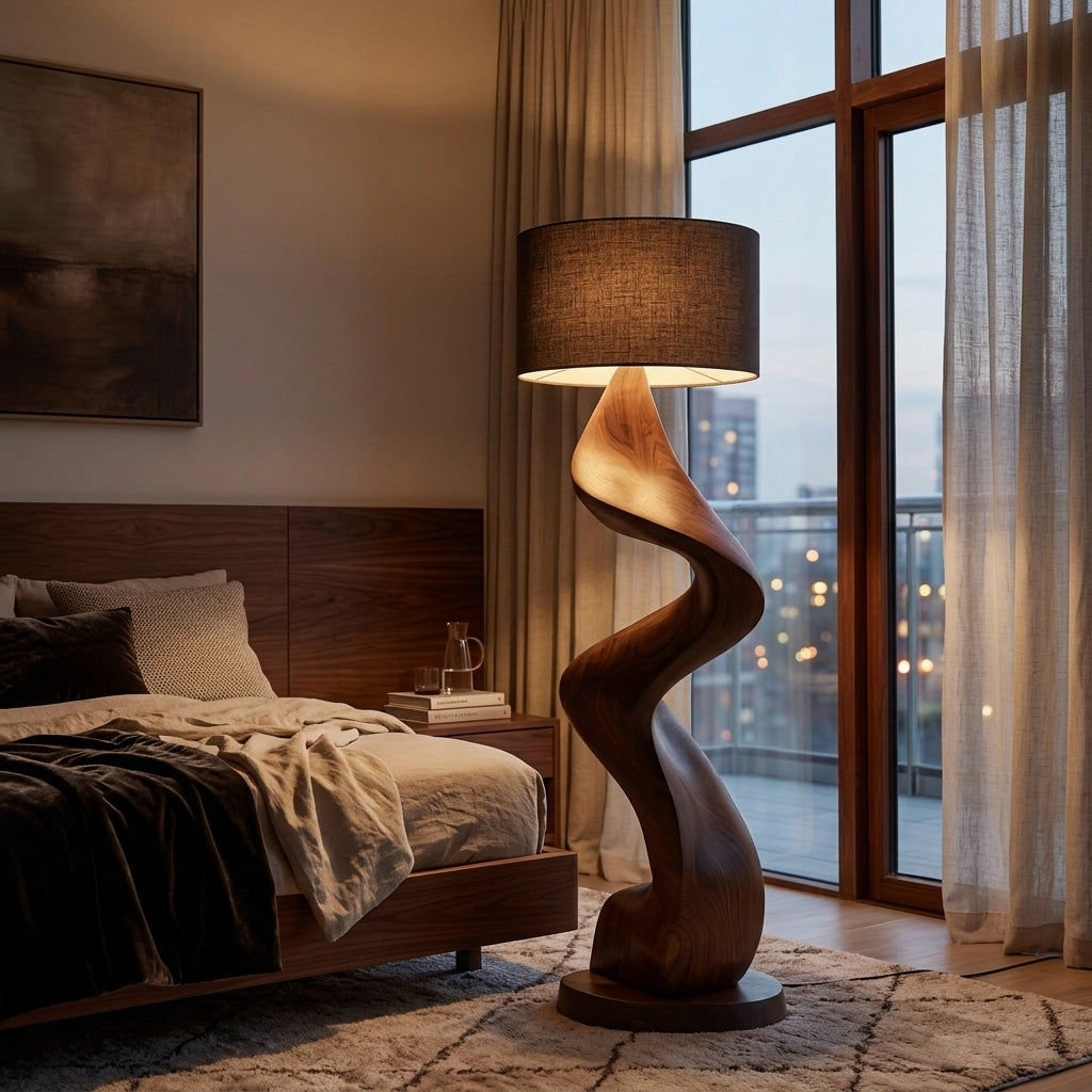 Modern Natural Wood Sculptural Floor Lamp For Living Room Decor