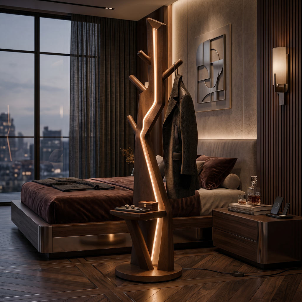 Modern Branch Lamp With Hooks For Entryway