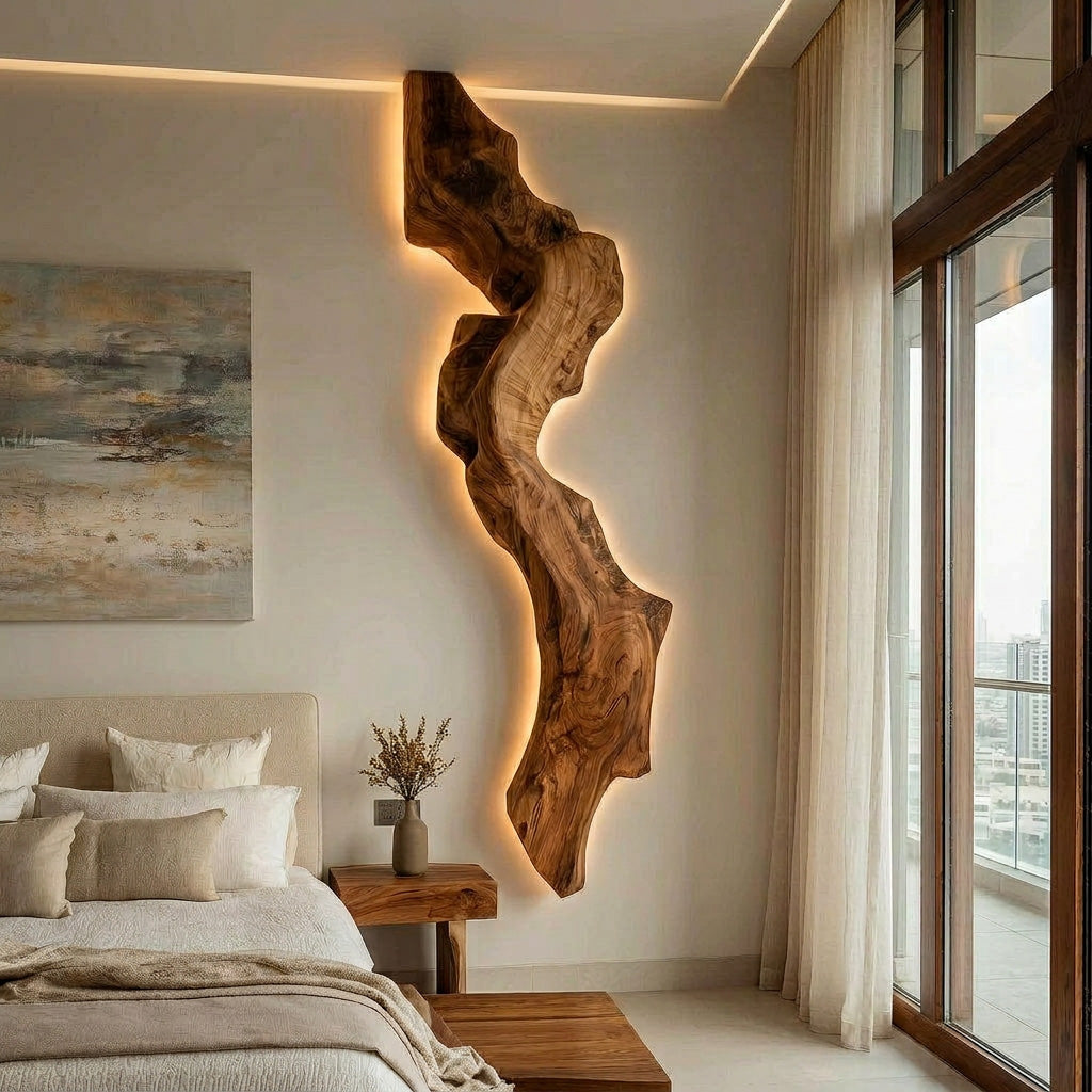 Abstract Live Edge Wall Lamp For Bedroom
