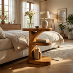 Organic Wooden Nightstand With Storage Shelf For Bedroom