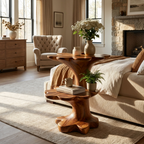 Artistic Wooden Two Tier Nightstand Sculptural Base For Bedroom