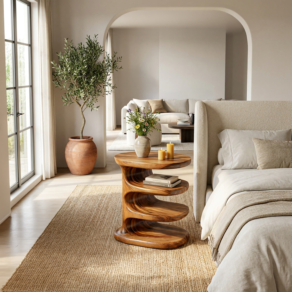 Wooden Nightstand Multi Layer Design For Modern Bedroom