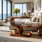 Wooden Nightstand With Sculptural Tier For Cozy Bedroom