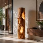 Handcrafted Wooden Floor Lamp With Multi Hollow For Home Decor