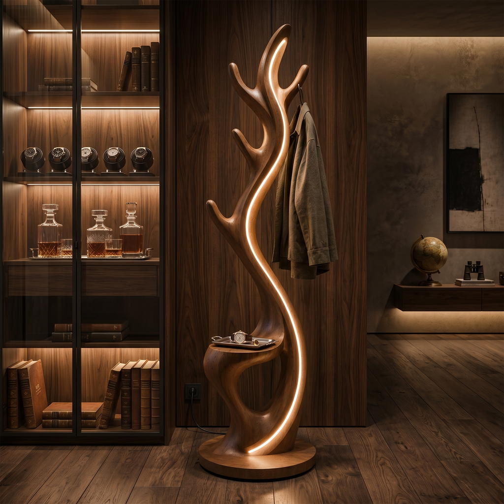Minimalist Twig Lamp With Rack For Entryway