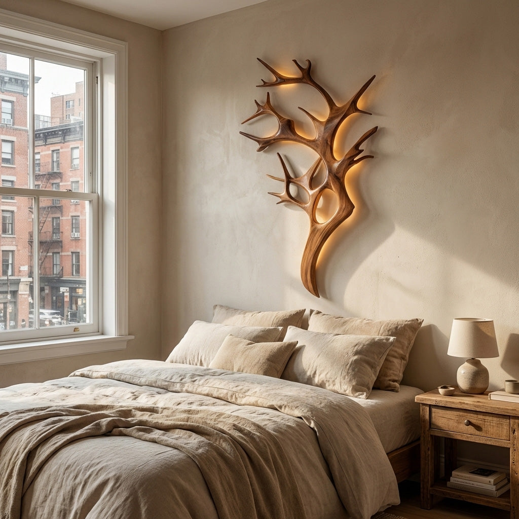 Contemporary Wooden Tree Wall Light For Bedroom