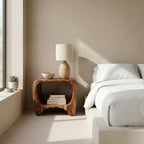Modern Organic Wood Nightstand With Shelf For Bedroom