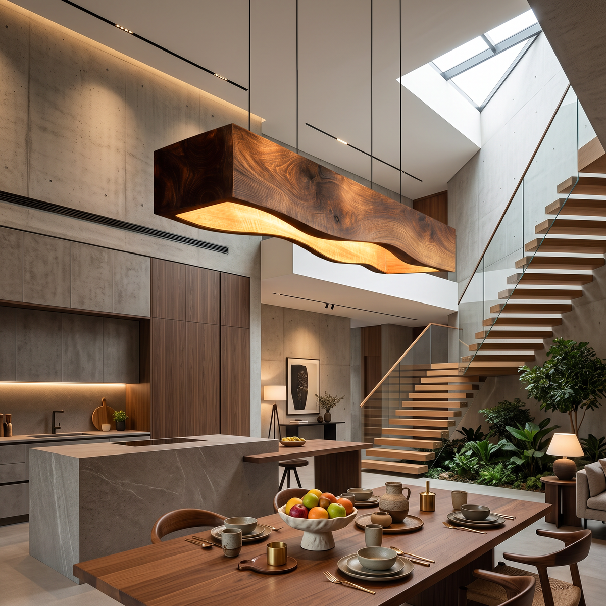 Long Wooden Pendant Light For Dining Tables