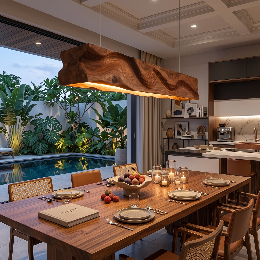 Handcrafted Pendant Light With Wave Carved Surface For Kitchen