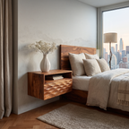 Modern Wooden Wall Mounted Nightstand With Open Shelf For Bedroom