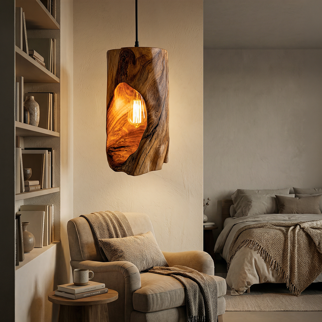 Rustic Sculptural Lamp Bedroom Nightstand Cozy Cafe Corner Space