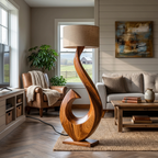 Contemporary Wooden Floor Lamp Curved Shape For Lounge Area
