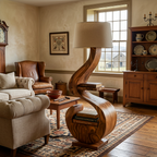 Sculptural Natural Wood Floor Lamp With Shelf For Living Room