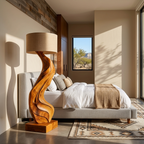 Modern Natural Wood Floor Lamp Flowing Form For Sitting Area