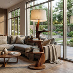 Contemporary Wooden Floor Lamp With Shelf For Living Room