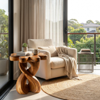 Wooden Nightstand With Twisted Base And Flower-shaped Tabletop For Bedroom