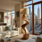 Modern Natural Wood Sculptural Floor Lamp For Living Room Decor