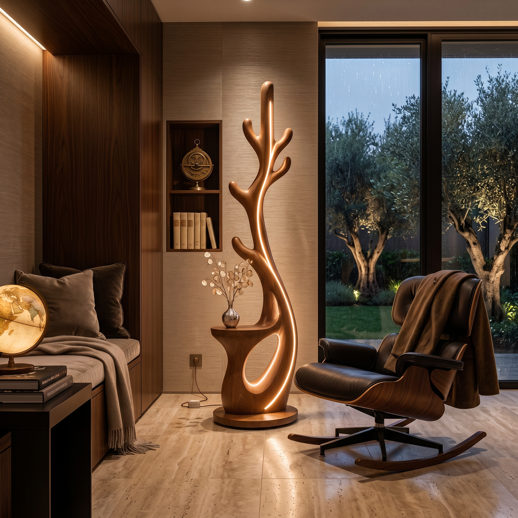 Modern Branch Lamp With Rack For Corner