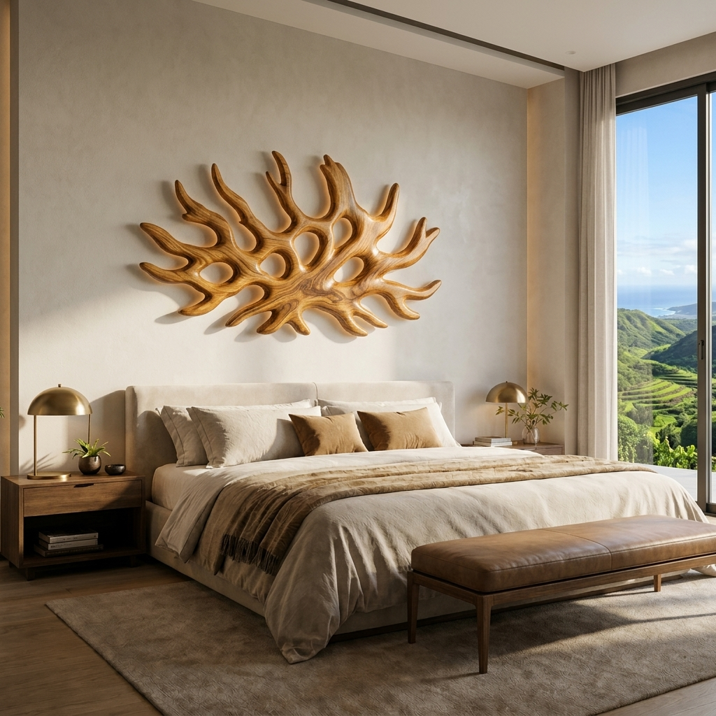 Organic Root Shape Wood LED Wall Sculpture For Rustic Home Decor