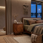 Minimalist Wooden Nightstand With Sculptural Door For Modern Bedroom