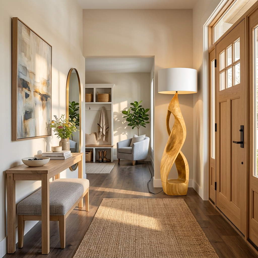 Modern Wooden Floor Lamp Twisted Body For Guest Room