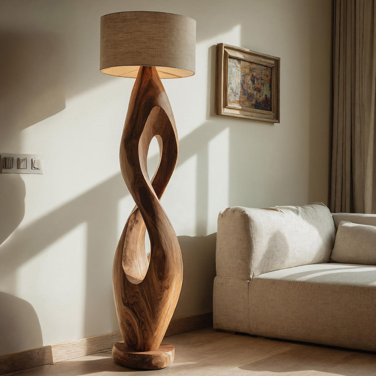 Modern Twisted Wooden Floor Lamp For Living Room