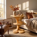 Artistic Wooden Nightstand With Sculptural Multi Tier For Bedroom
