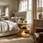 Modern Natural Wood Nightstand With E Shape For Bedroom