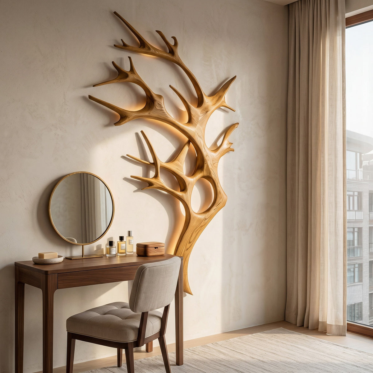 Contemporary Wooden Tree Wall Light For Bedroom