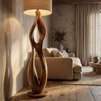 Minimalist Wooden Lamp With Drum Shade For Bedroom