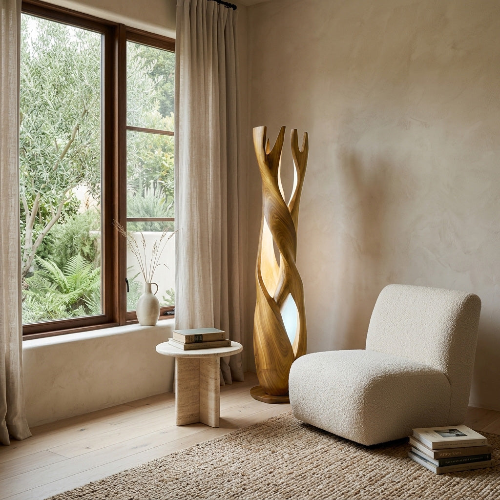 Statement Wooden Sculpture Lamp  For Luxury Home