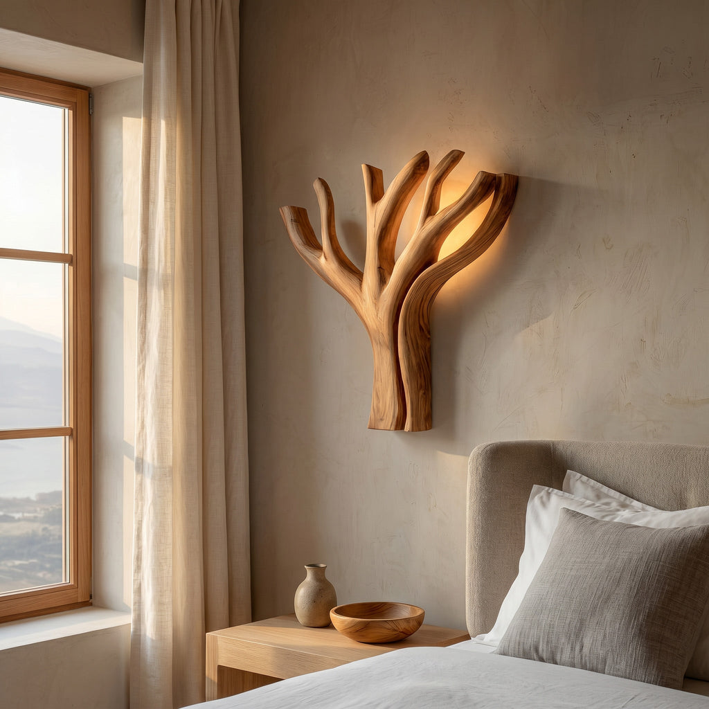Modern Sculptural Wooden Lamp For Elegant Bedroom Interior