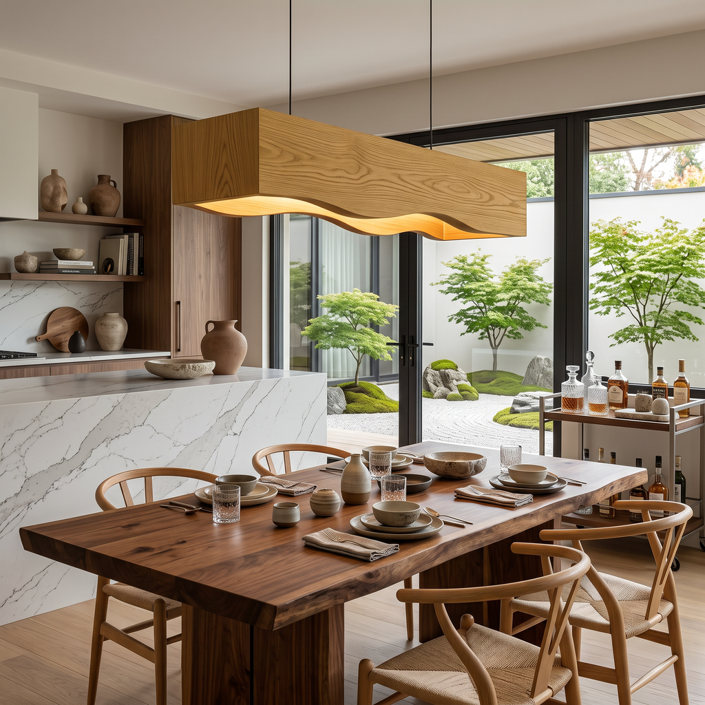 Long Wooden Pendant Light For Dining Tables