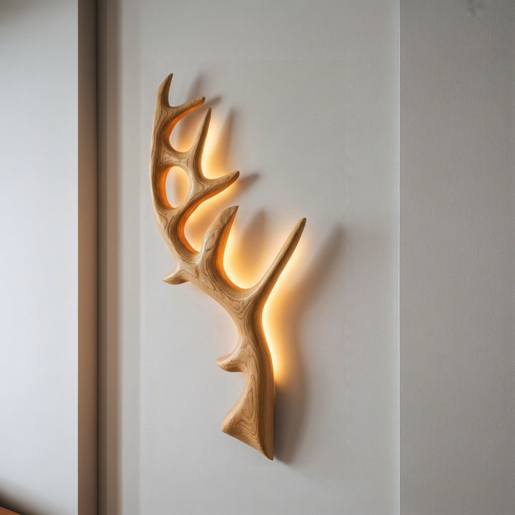 Minimalist Natural Wood Tree Wall Lamp For Bedroom Decor