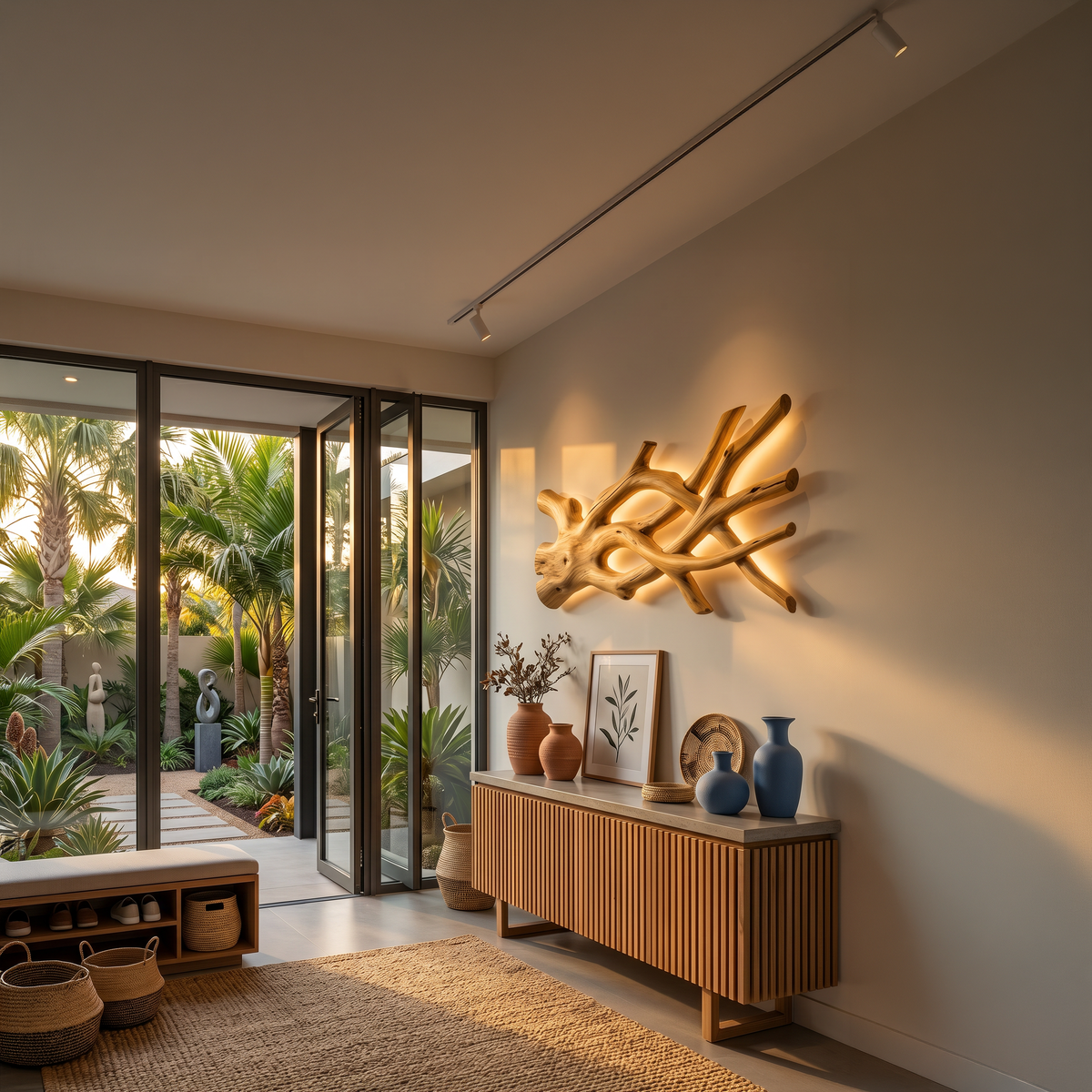 Rustic Sculptural Wood LED Wall Sculpture For Bedroom Interior