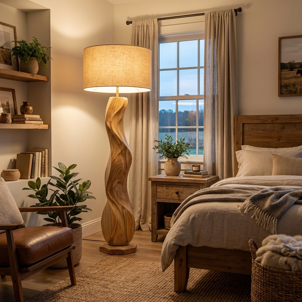 Modern Wood Floor Lamp Sculptural Design For Living Room