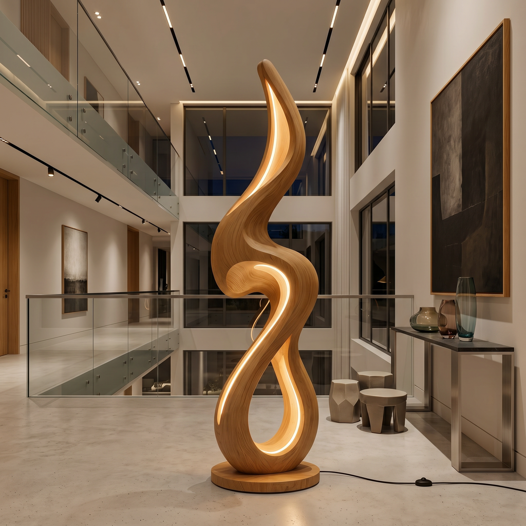 Minimalist Curved Lamp With Shelf For Lounge