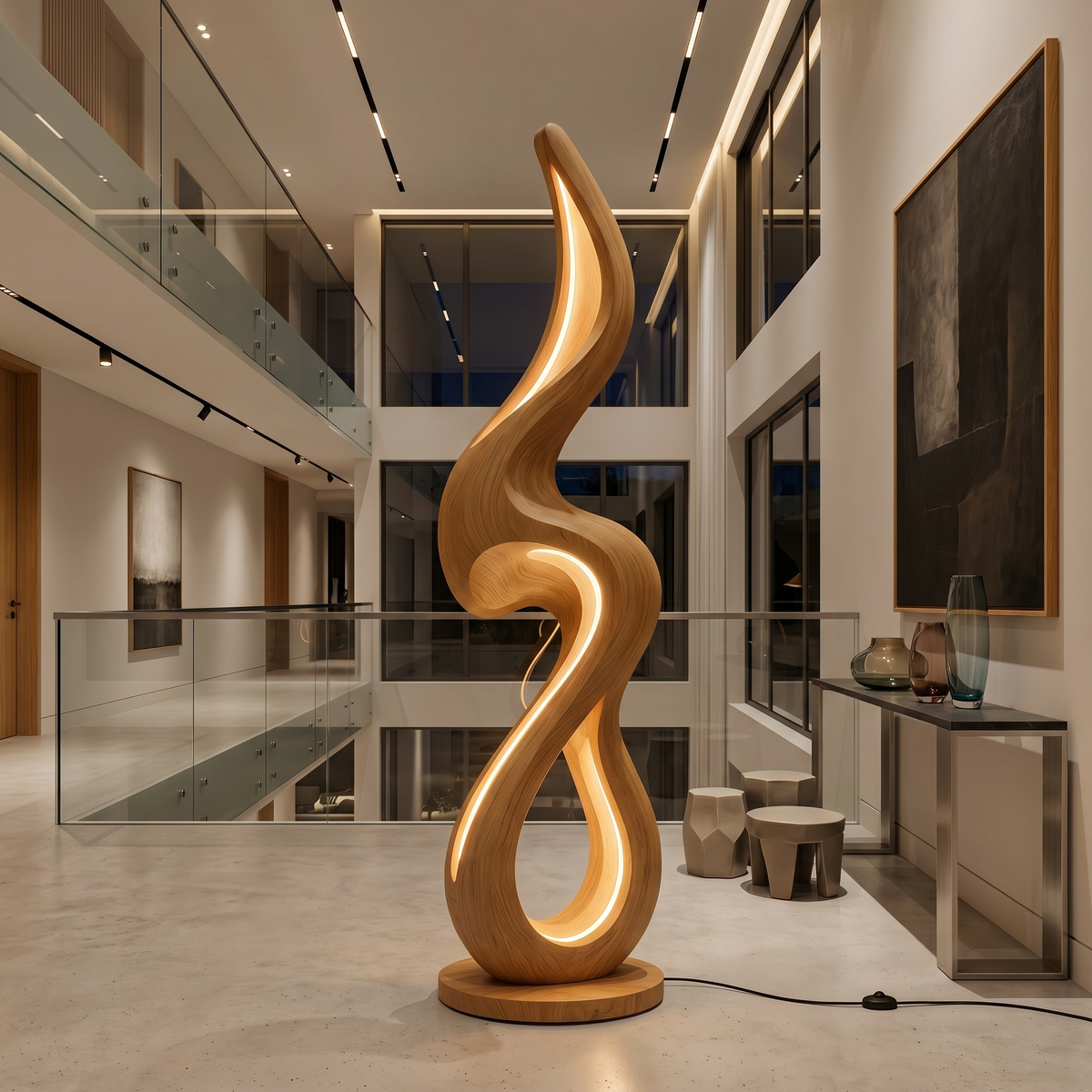 Minimalist Curved Lamp With Shelf For Lounge
