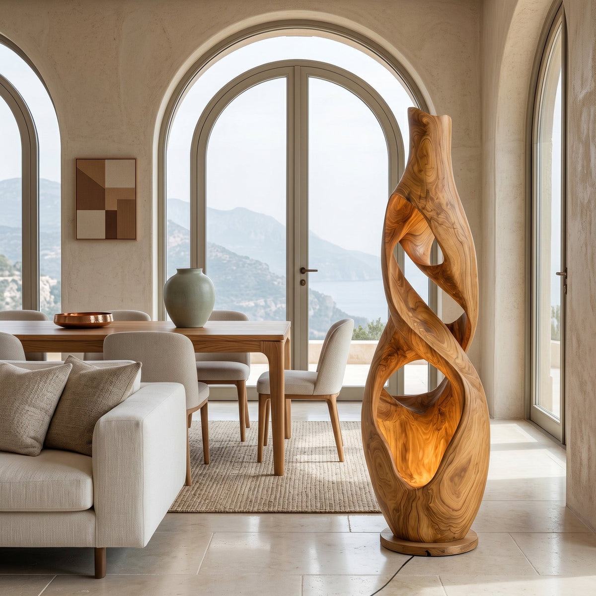 Minimalist Carved Wooden Floor Lamp For Corner Living Room