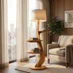 Contemporary Wooden Floor Lamp With Shelf For Living Room