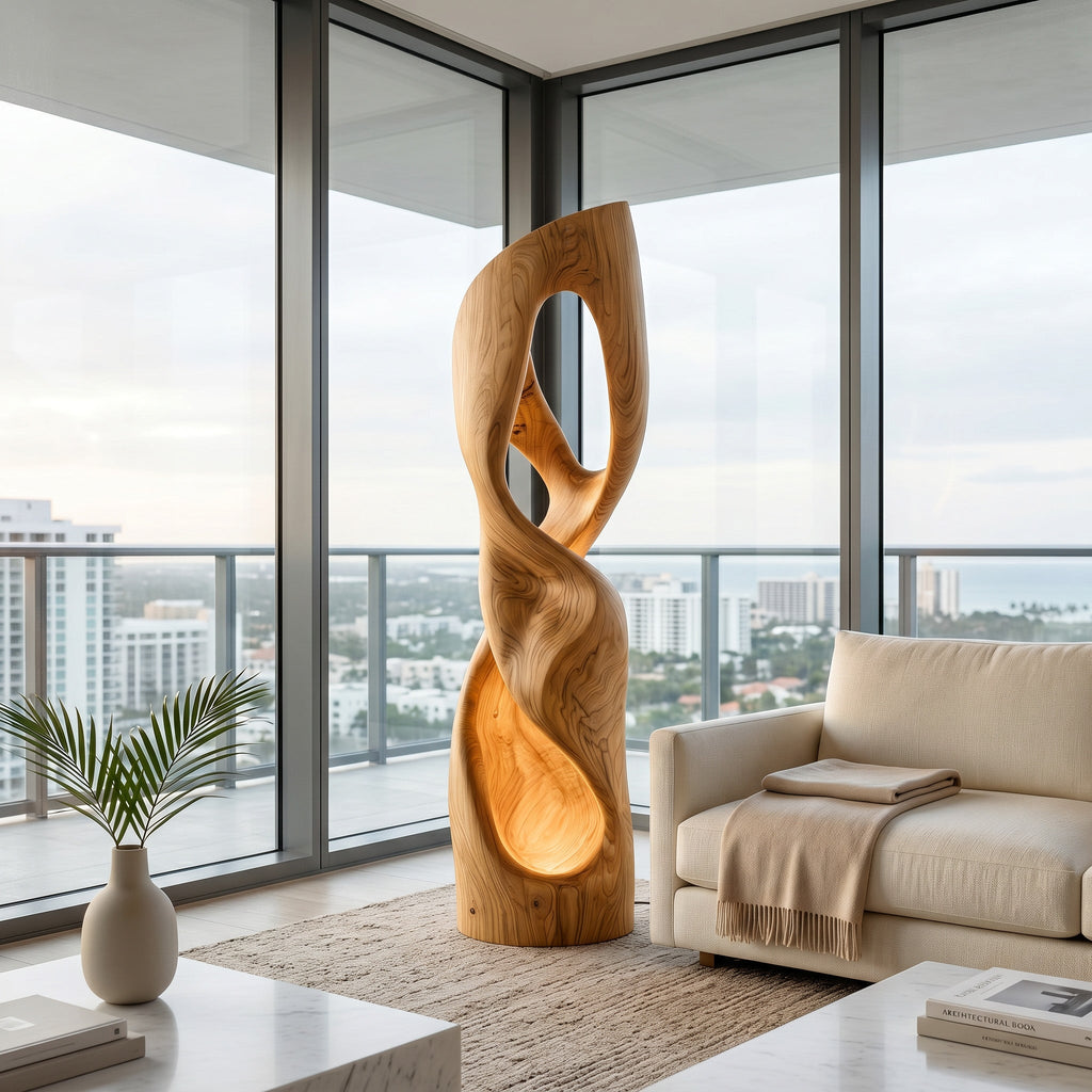 Modern Carved Wooden Floor Lamp For Living Room