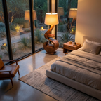 Sculptural Natural Wood Floor Lamp With Shelf For Living Room