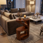 Elegant Wooden Nightstand With Sculptural Two Level For Bedroom