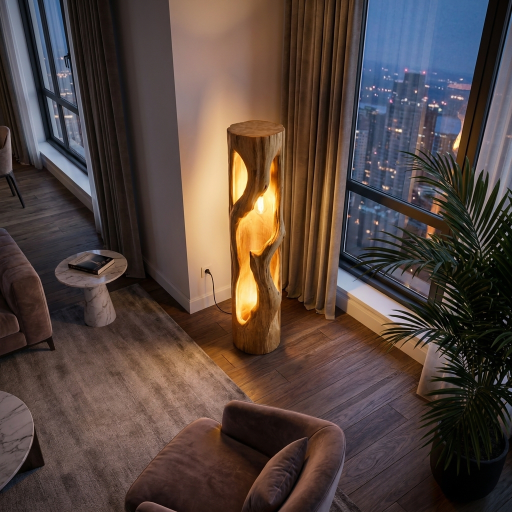 Rustic Natural Wood Floor Lamp For Statement Living Room