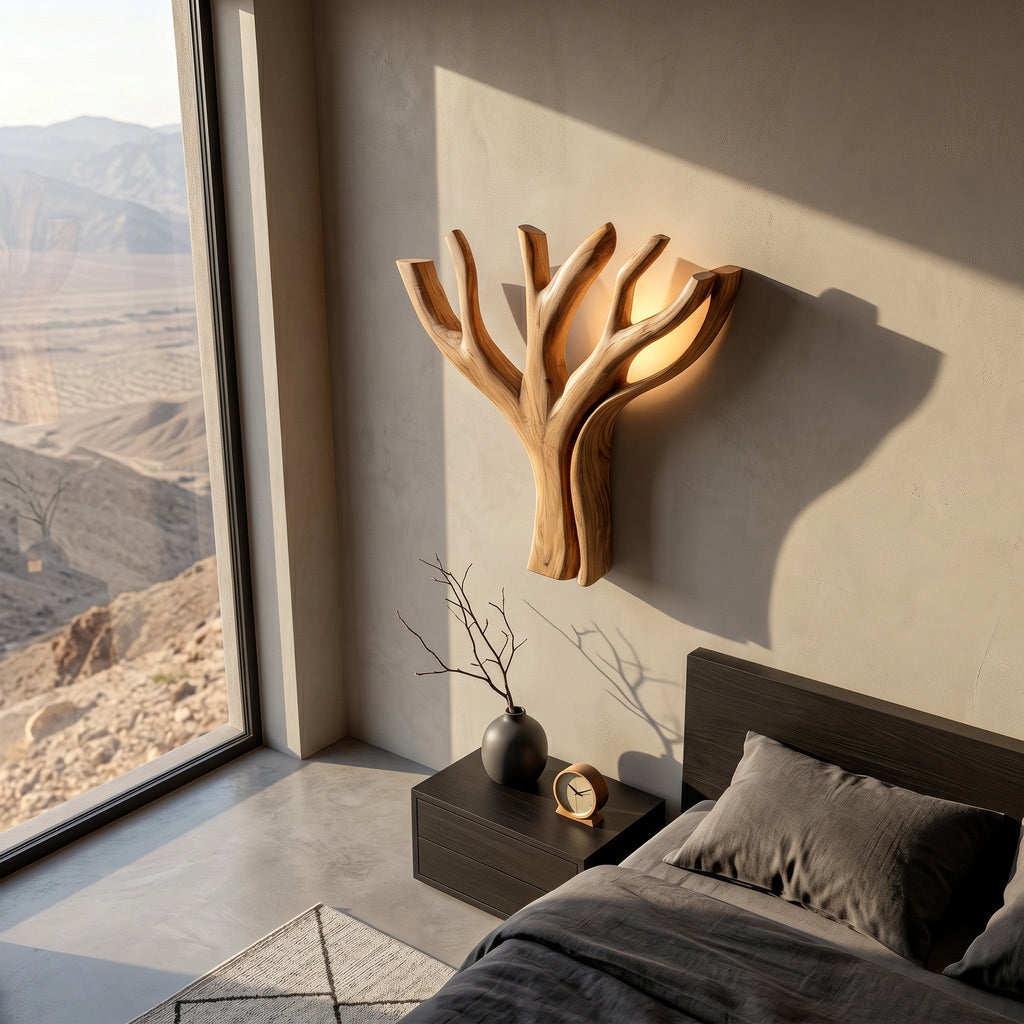 Modern Sculptural Wooden Lamp For Elegant Bedroom Interior
