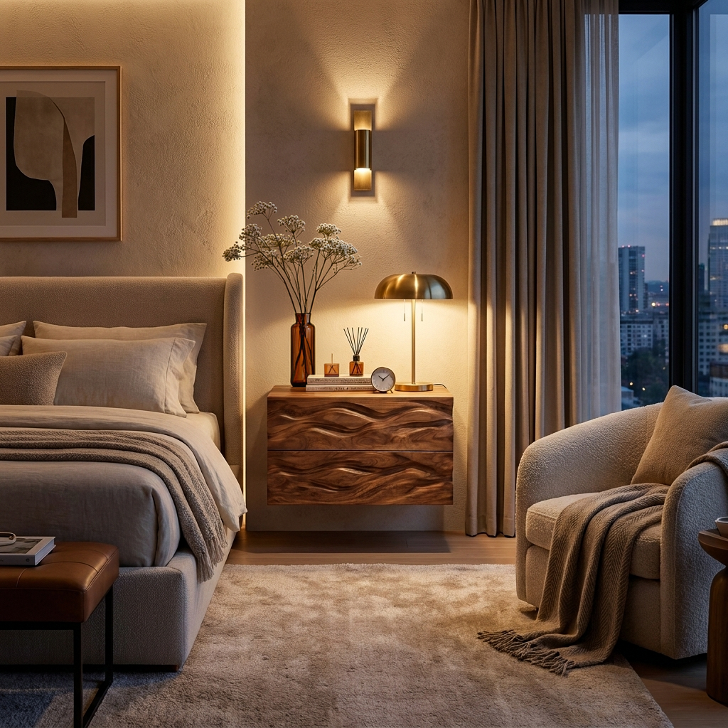 Minimalist Wooden Wall Mounted Nightstand For Small Bedroom