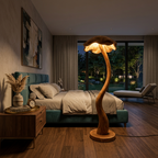 Modern Wooden Floor Lamp With Sculptural Lampshade For Home Decor