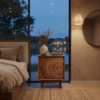 Minimalist Wooden Nightstand With Sculptural Door For Modern Bedroom