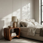 Modern Organic Wood Nightstand With Shelf For Bedroom