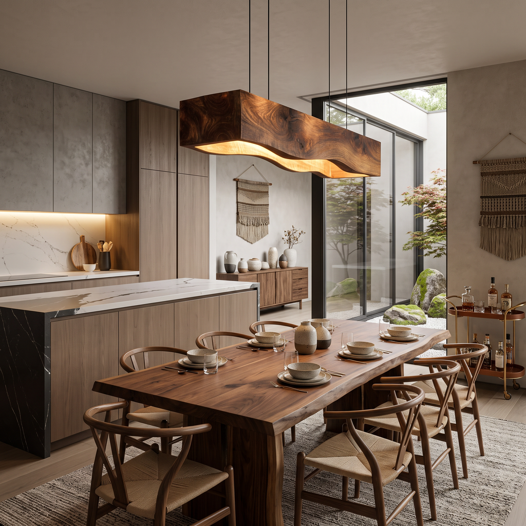 Long Wooden Pendant Light For Dining Tables